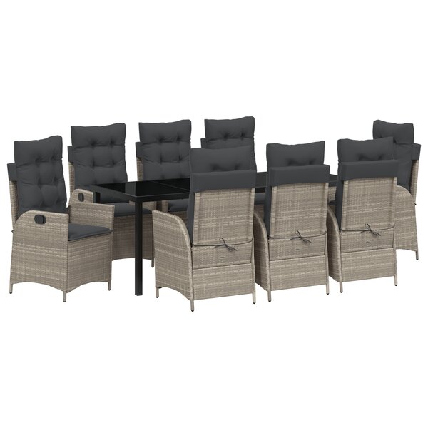 vidaXL Ensemble de 9 pièces pour le jardin avec des coussins en résine tressée gris clair