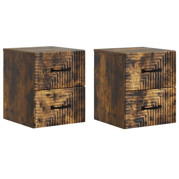 vidaXL Cabinet de chevet mural 2 Pièces Chêne fumé 34 5 x 33 x 40 cm