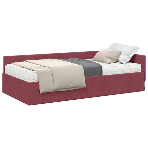 vidaXL Cadre de lit d'angle avec matelas 2 pc Bordeaux 90 x 190 cm
