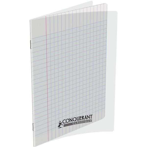 Cahier 96 pages seyès 90 g  couverture polypropylène incolore  format 17 x 22 cm CONQUERANT