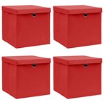 vidaXL Boîtes de rangement et couvercles 4 Pièces Rouge 32x32x32 cm Tissu