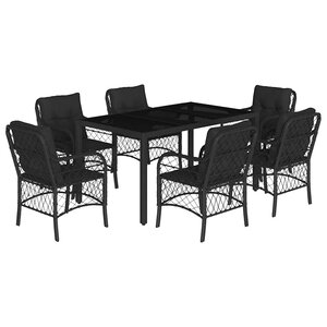 vidaXL Ensemble à manger de jardin coussins 7Pièces Noir Résine tressée