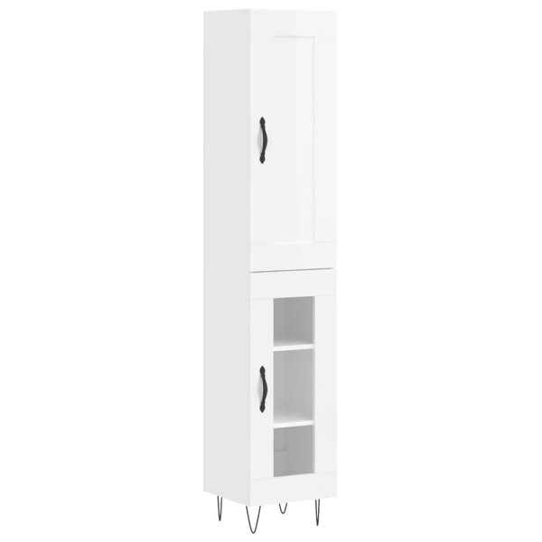 vidaXL Buffet haut Blanc brillant 34 5x34x180 cm Bois d'ingénierie