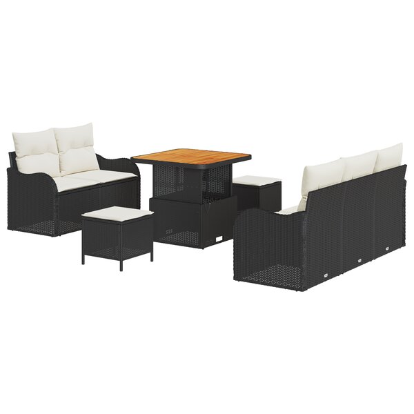 Ensemble de Canapés de Jardin de 8 pièces avec Coussins Noir Rotin Synthétique Acacia