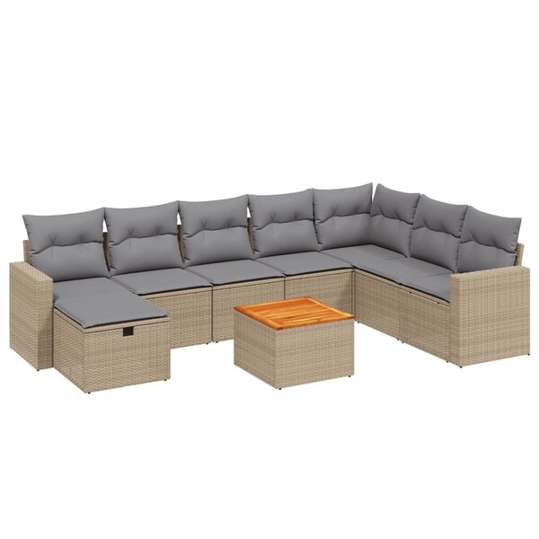 vidaXL Salon de jardin avec coussins 9Pièces mélange beige résine tressée