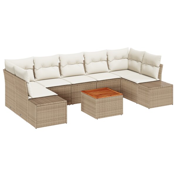 vidaXL Ensemble de canapés de jardin 8 pièces avec coussins beige en rattan synthétique et acacia