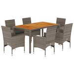 vidaXL Ensemble à manger de jardin et coussins 7 Pièces gris rotin acacia