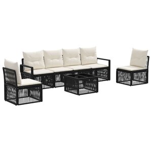vidaXL Ensemble de canapé de jardin 7 Pièces Noir polyrotin