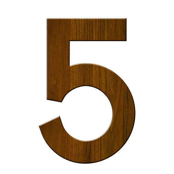 Numéro 5-Numéro adhésif pour boîtes aux lettres - Vinyle épais texturé, hauteur 50 mm - Bois Miel