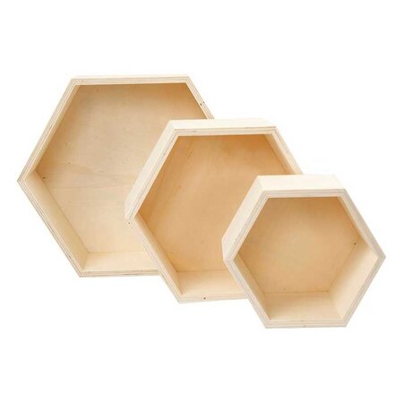 3 étagères en bois hexagonales 14/ 19/ 25 cm
