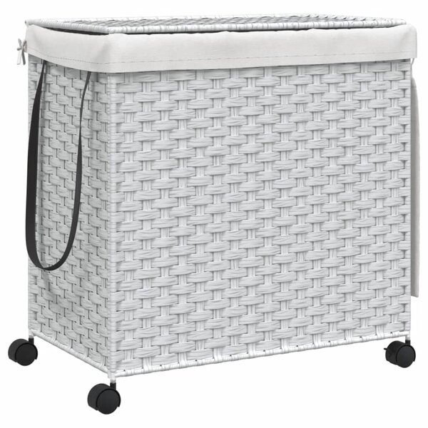 vidaXL Panier à linge avec roulettes blanc 60x35x60 5cm résine tressée