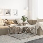 vidaXL Table basse argenté acier inoxydable et verre trempé