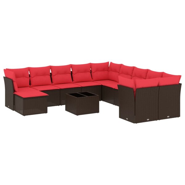 vidaXL Salon de jardin avec coussins 12 Pièces marron résine tressée