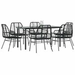 vidaXL Ensemble à manger de jardin 7Pièces noir poly rotin verre