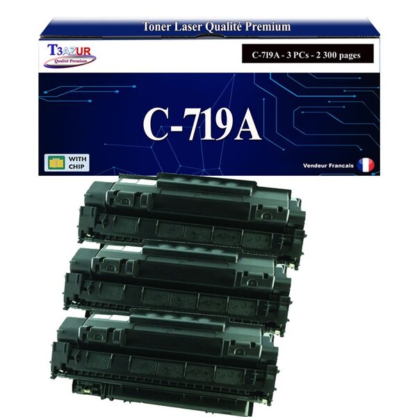 T3AZUR - Lot de 3 Toners compatibles avec Canon 719A pour Canon LBP-6650  LBP-6650DN  LBP-6670DN  LBP-6680X Noir - 2 300p