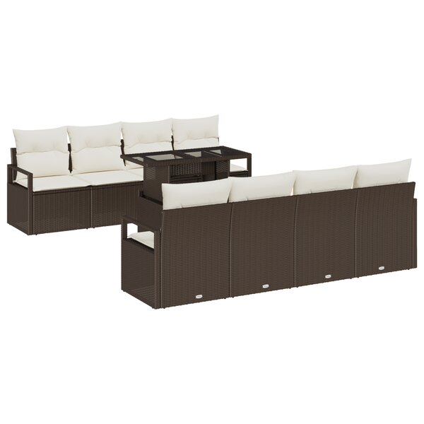 Ensemble de Canapé de Jardin 9 Pièces avec Coussins en Rattan Marron
