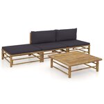 vidaXL Salon de jardin 4 Pièces avec coussins gris foncé bambou