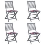 vidaXL Chaises pliables d'extérieur lot de 4 et coussins Bois d'acacia