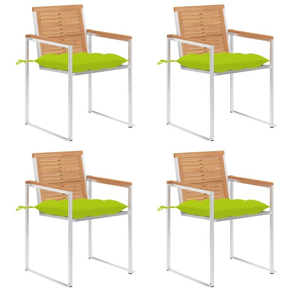 vidaXL Chaises de jardin lot de 4 avec coussins Bois de teck massif