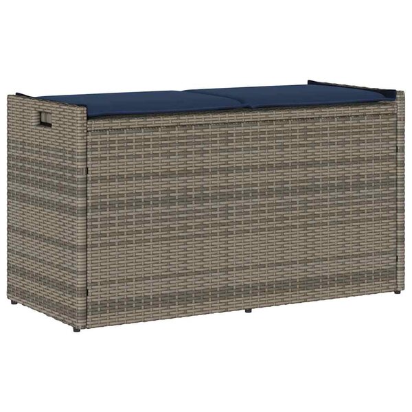 vidaXL Banc de rangement extérieur coussin gris 100 cm résine tressée