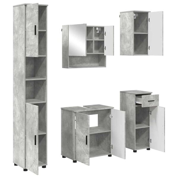 vidaXL Ensemble de mobilier de salle de bain 5 Pièces Gris béton