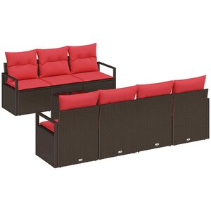 vidaXL Ensemble de Canapés 8 Pièces Marron et rouge polyrotin