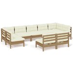 vidaXL Salon de jardin 9 Pièces avec coussins Marron miel Bois de pin
