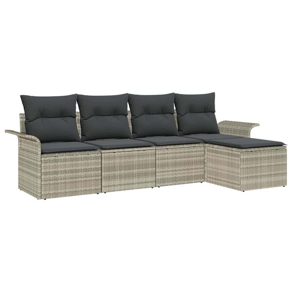 vidaXL Ensemble de canapé de jardin 5 Pièces Gris clair Poly rotin