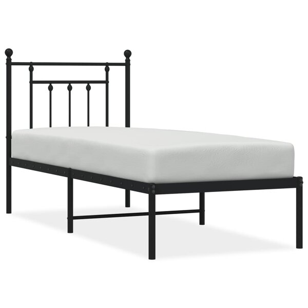 vidaXL Cadre de lit métal avec tête de lit noir 75x190 cm
