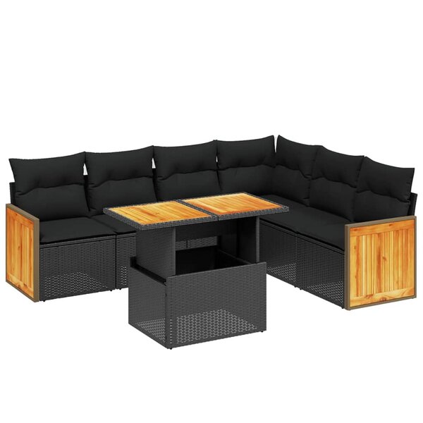 vidaXL Salon de jardin 7 Pièces avec coussins noir résine tressée