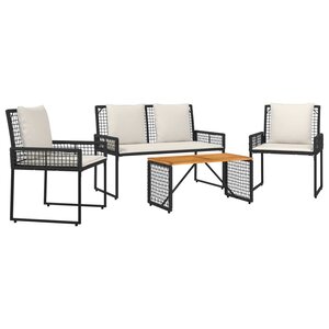 vidaXL Ensemble de meubles d'extérieur 4 Pièces Noir et blanc crème