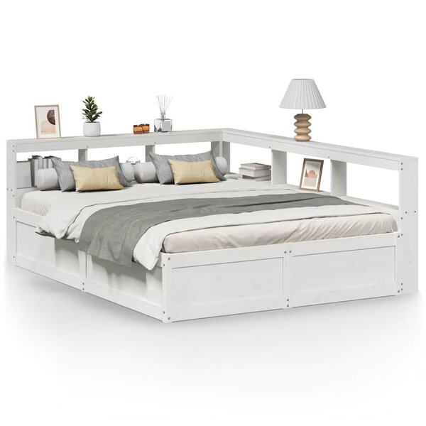 vidaXL Lit bibliothèque sans matelas blanc 150x200 cm bois pin massif