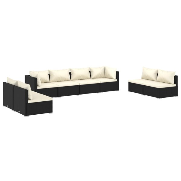vidaXL Salon de jardin 8 Pièces avec coussins Résine tressée Noir