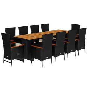 vidaXL Ensemble à manger de jardin 11 Pièces coussins noir résine tressée