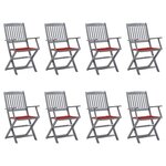vidaXL Chaises pliables d'extérieur lot de 8 et coussins Bois d'acacia