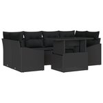 vidaXL Canapé de jardin 7 pièces avec coussins en poly rotin noir