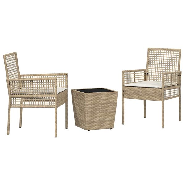 vidaXL Ensemble bistro de jardin 3 Pièces Beige Poly rotin