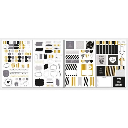 147 stickers bulles & flèches pour bullet journal - noir-gris-doré