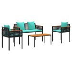 vidaXL Ensemble de meubles d'extérieur Noir et turquoise polyrotin