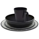 Eurotrail Ensemble de vaisselle Isla 16 Pièces Mélamine Noir et naturel