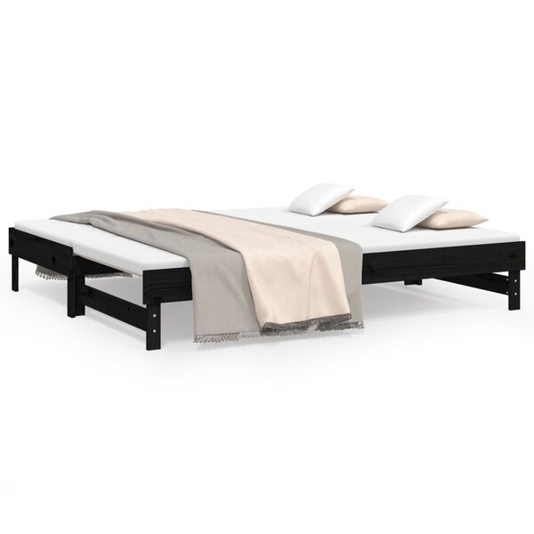vidaXL Lit coulissant Noir 2x(90x200) cm Bois de pin massif