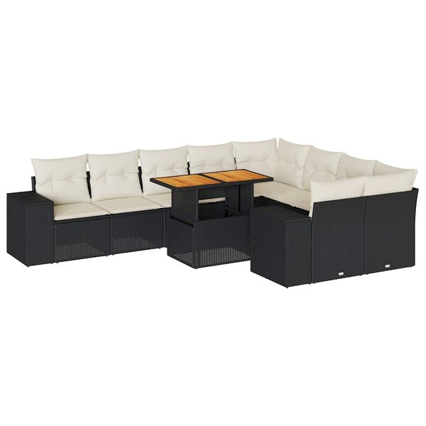 vidaXL Salon de jardin 10 Pièces avec coussins noir résine tressée acacia