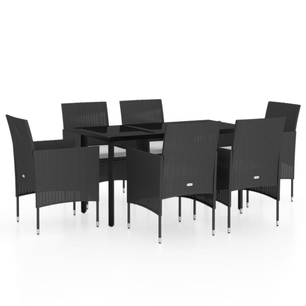 vidaXL Ensemble à manger de jardin avec coussins 7 Pièces Noir