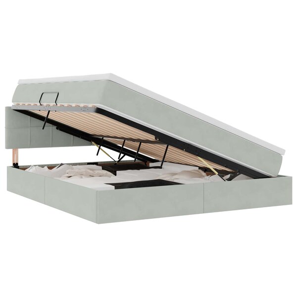 vidaXL Lit de rangement LED avec matelas Gris clair 160 x 200 cm