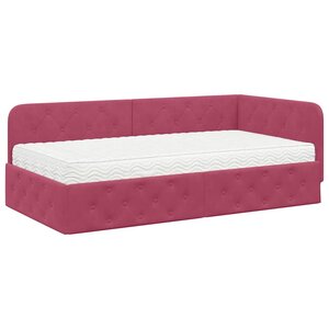 vidaXL Cadre de lit d'angle avec matelas Bordeaux 90 x 190 cm Velours