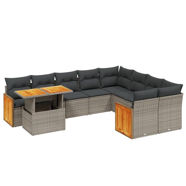 vidaXL Salon de jardin avec coussins 10 Pièces gris résine tressée