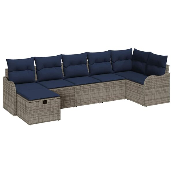 vidaXL Ensemble de Canapés avec coussin Gris et marine polyrotin