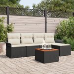 Ensemble de Canapé de Jardin de 6 Pièces avec Coussins Rattan Noir Acacia