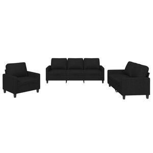 vidaXL Ensemble de canapés 3 Pièces avec coussins Noir Tissu