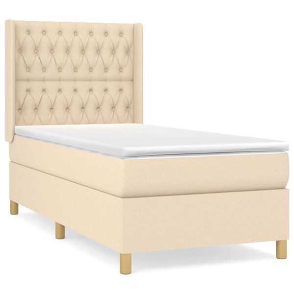vidaXL Sommier à lattes de lit et matelas Crème 90x190 cm Tissu